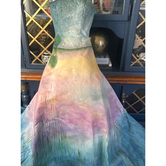Hand-Painted One of a kind Strapless Beaded Sunset Ombre Gown -Art Couture Sz 6 - Picture 8 of 16